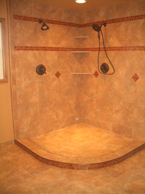 Porcelain tile and glass master bathroom installation contractor in Fort Collins, Colorado