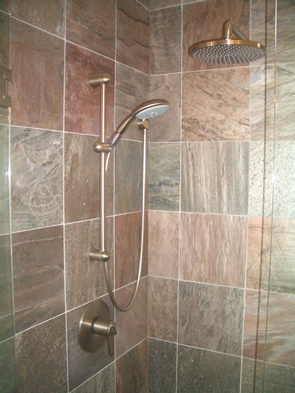 Custom Slate master bathroom shower tile installation in Erie, Colorado