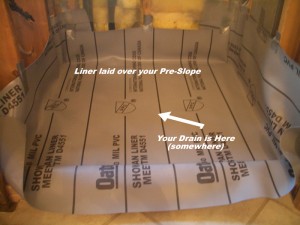 Image of a shower liner placed on pre-slope