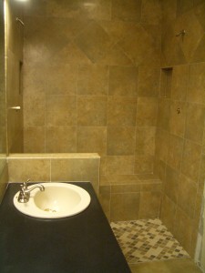 Completed tile shower with double niche