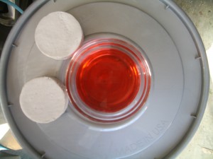 Two blocks of SpectraLOCK grout and cherry kool-aid